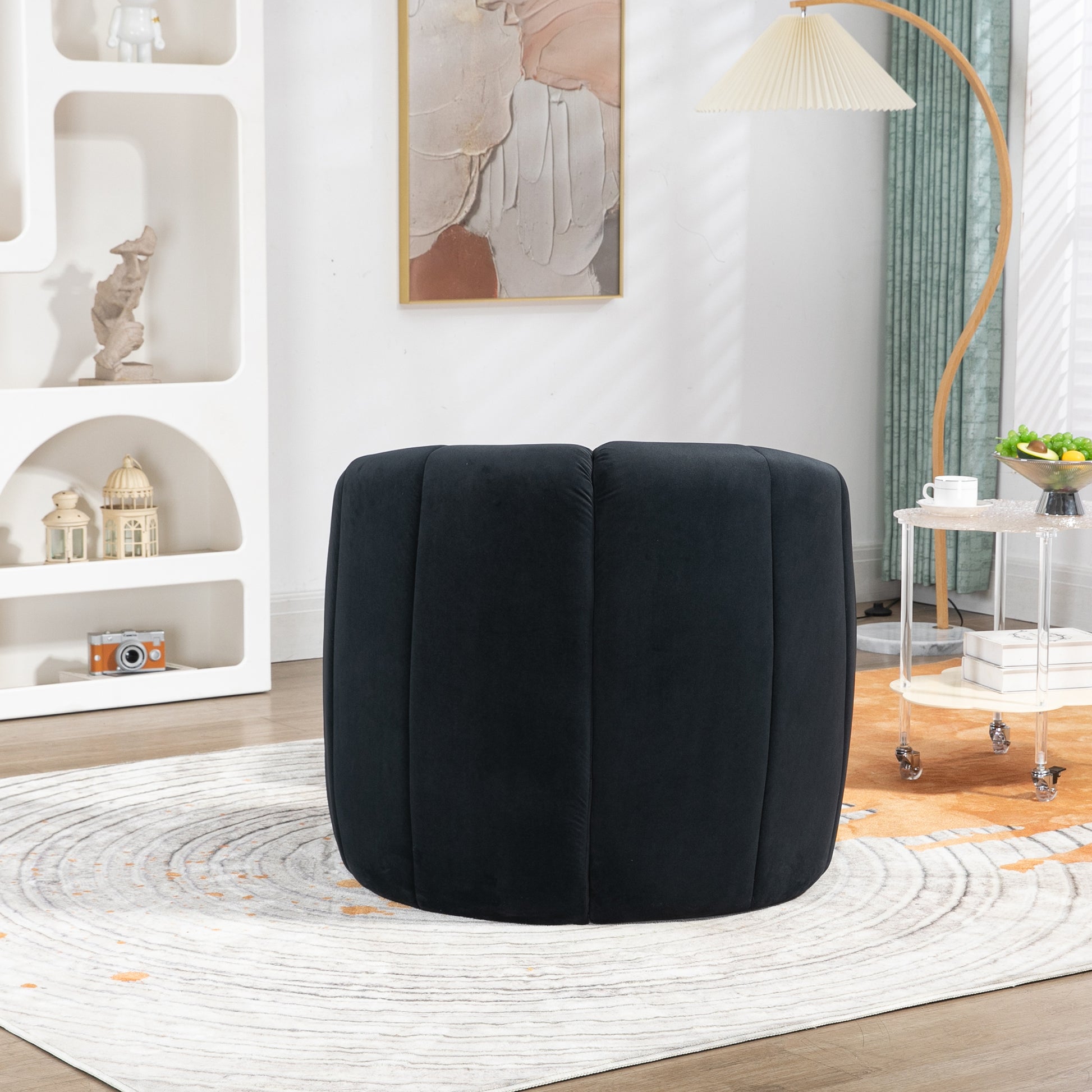 Coolmore Accent Chair With Ottoman, Mid Century Modern Barrel Chair Upholstered Club Tub Round Arms Chair For Living Room Bedroom Office Black Velvet Black Foam Velvet