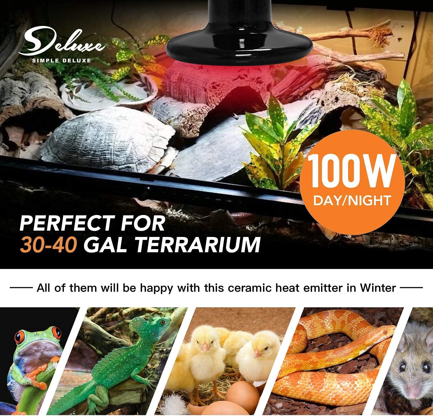 250W Reptile Ceramic Heat Lamp Bulb Warm Emitter Brooder Coop Heater For Amphibian Pet & Incubating Chicken No Light Emitting, Snake Lizard Spider, 2 Pack Black Ceramic