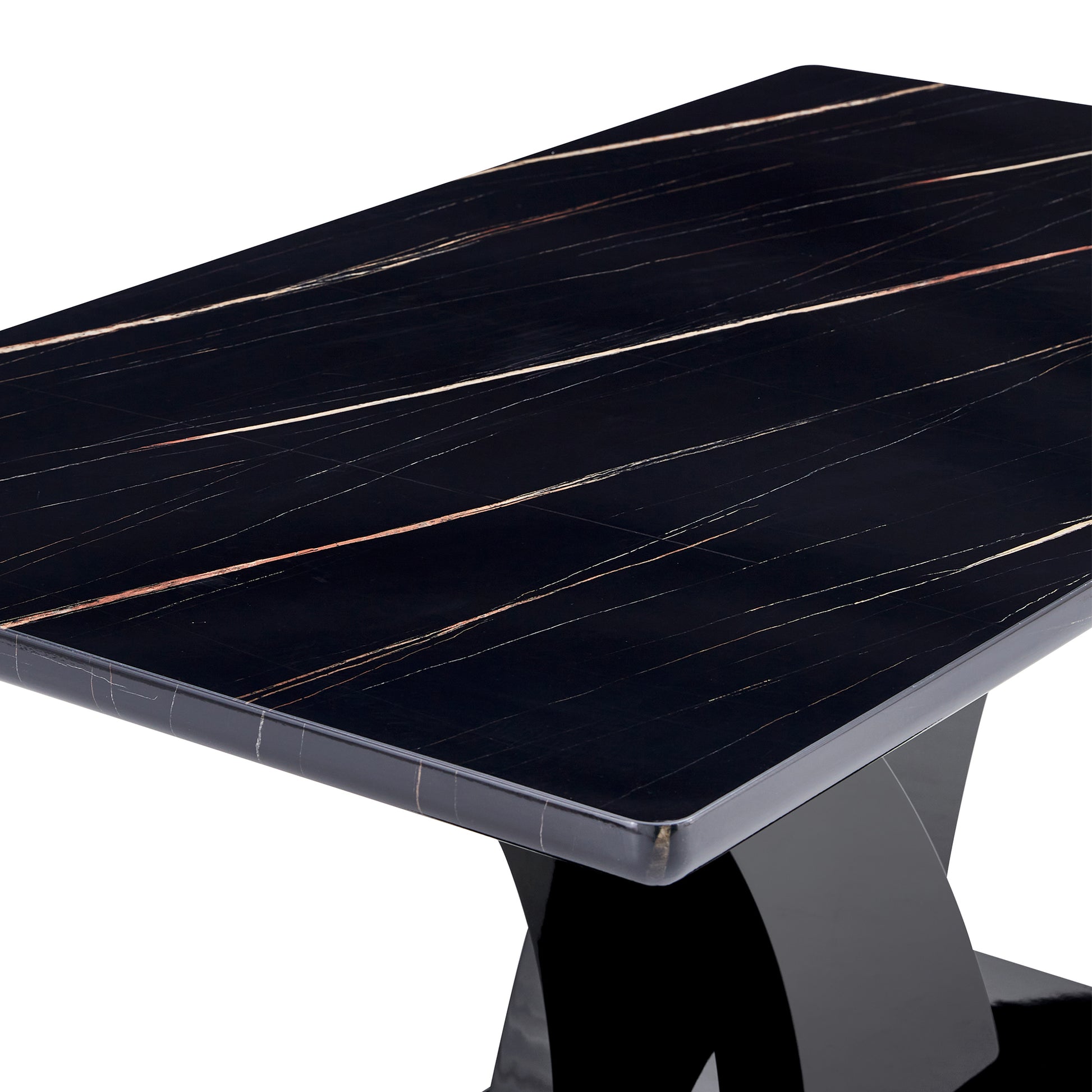Table And Chair Set, Modern Dining Table, Black Tabletop And Black Mdf Leg Table, Soft And Comfortable Dining Chair, Perfect For Dinner, Meetings, Home And Office Decor Black Grey Mdf