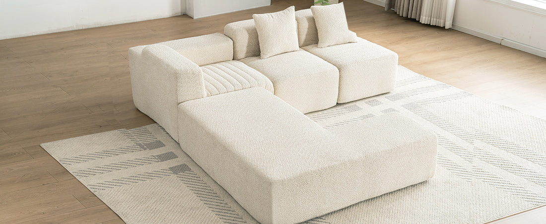 116.5" Sectional Sofa Full Compressed Sofa Couch Free Combined Sofa For Living Room, Beige Beige Foam Polyester 4 Seat