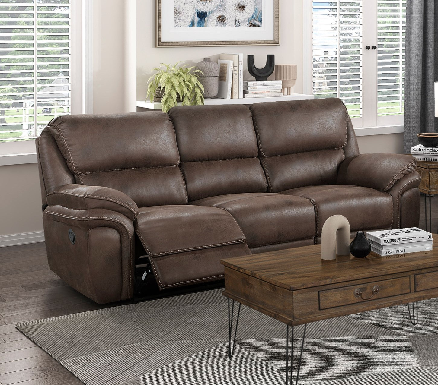 Plush Modern Living Room Sofa Set 2Pc Reclining Sofa And Loveseat Brown Microfiber Upholstery Solid Wood Frame Furniture Brown Microfiber Wood Primary Living Space Modern Plywood,Solid Wood 5 Seat