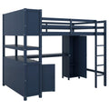 Wood Loft Bed With Cabinet And Bookshelf, Full Size Loft With Wardrobe And Desk For Kids,Dark Blue Expect Arrival Date 2024 8 25 Full Dark Blue Pine