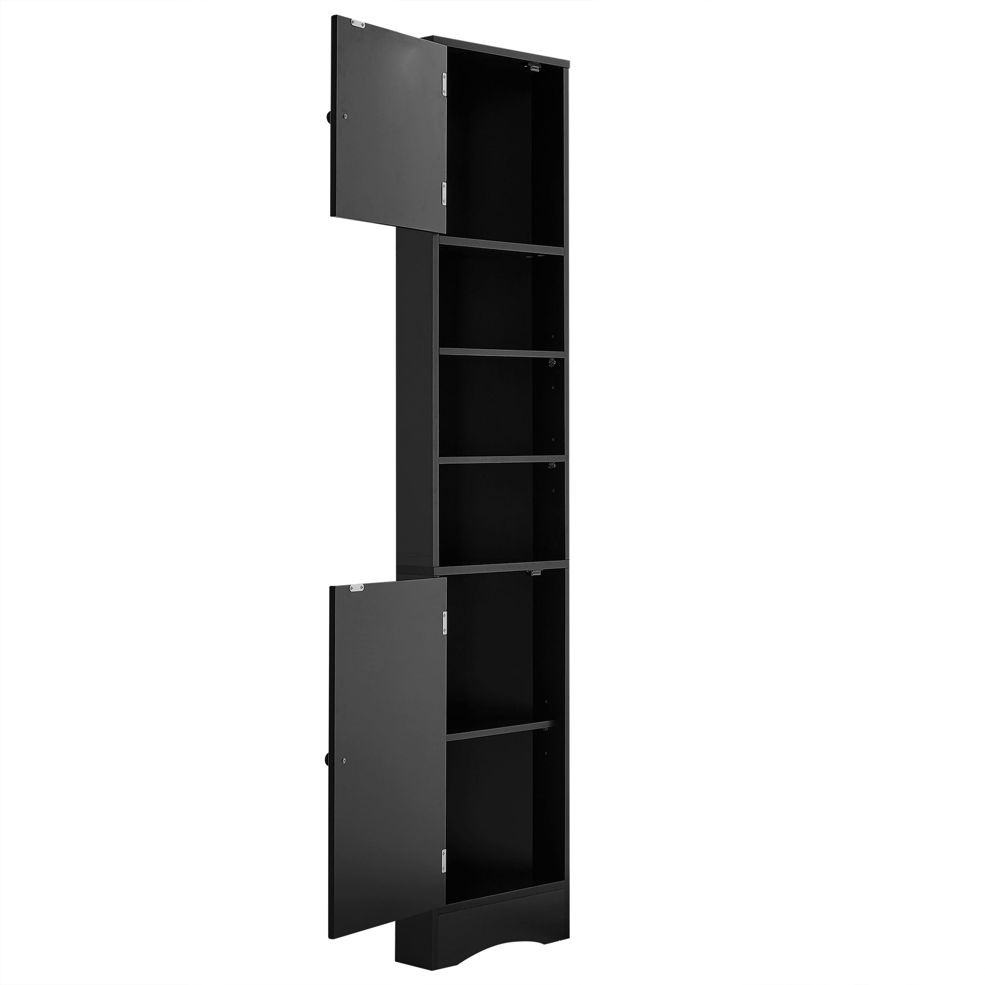 Multi Functional Corner Cabinet Tall Bathroom Storage Cabinet With Two Doors And Adjustable Shelves, Open Shelf, Black Black Mdf