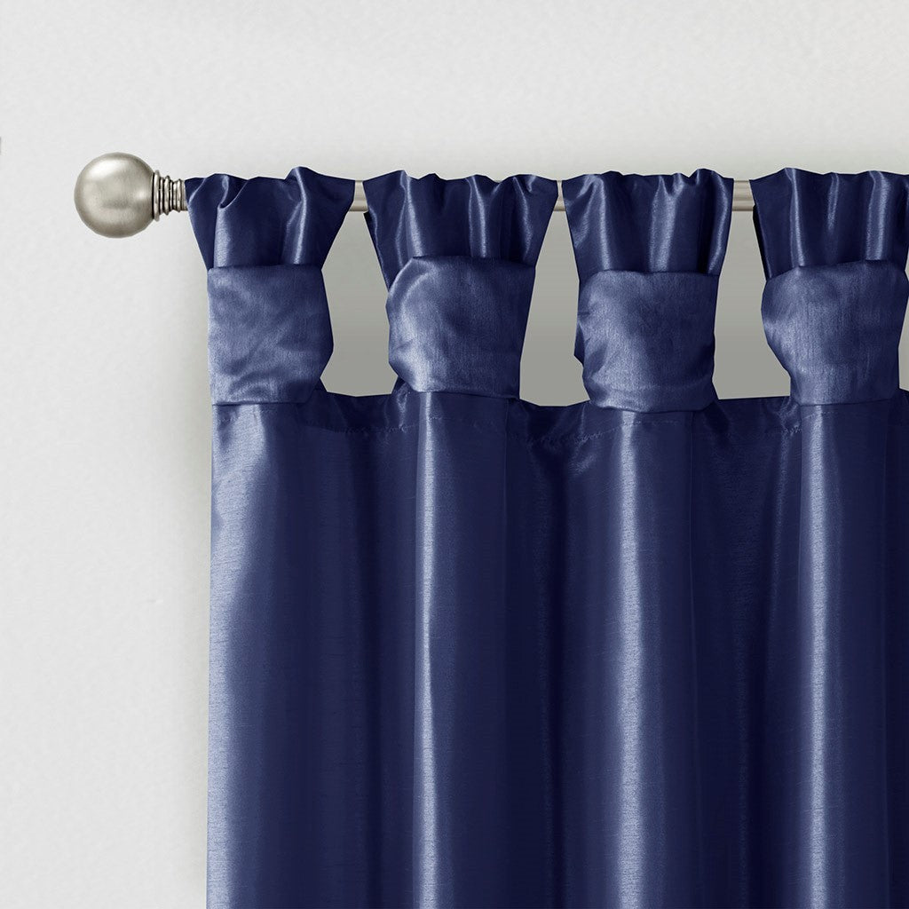 Twist Tab Lined Window Curtain Panel Navy Polyester