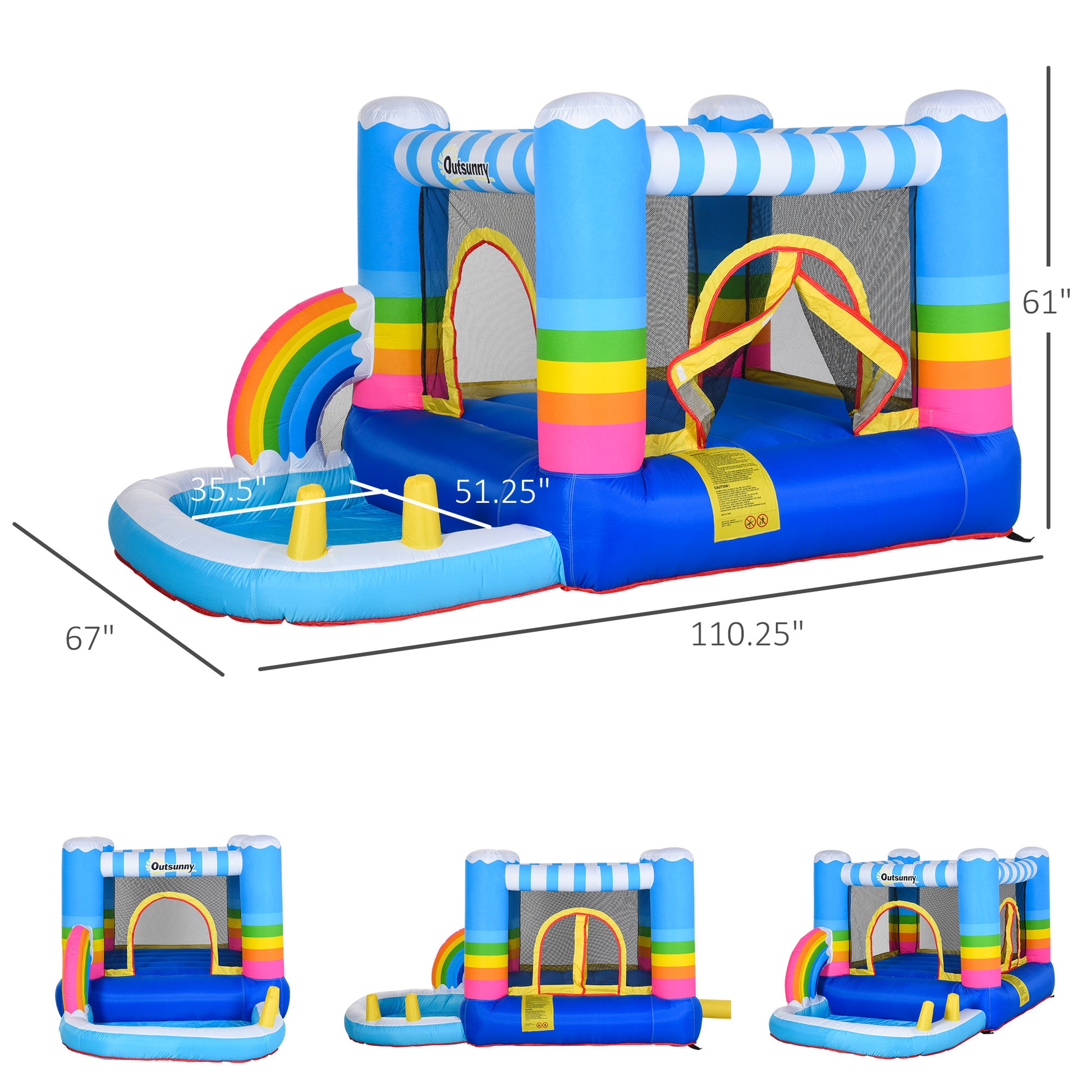 Outsunny Inflatable Bounce House For Kids 2 In 1 Jumping Castle For Indoor Outdoor Party With Trampoline, Pool, Carry Bag & Air Blower Multi Oxford Fabric