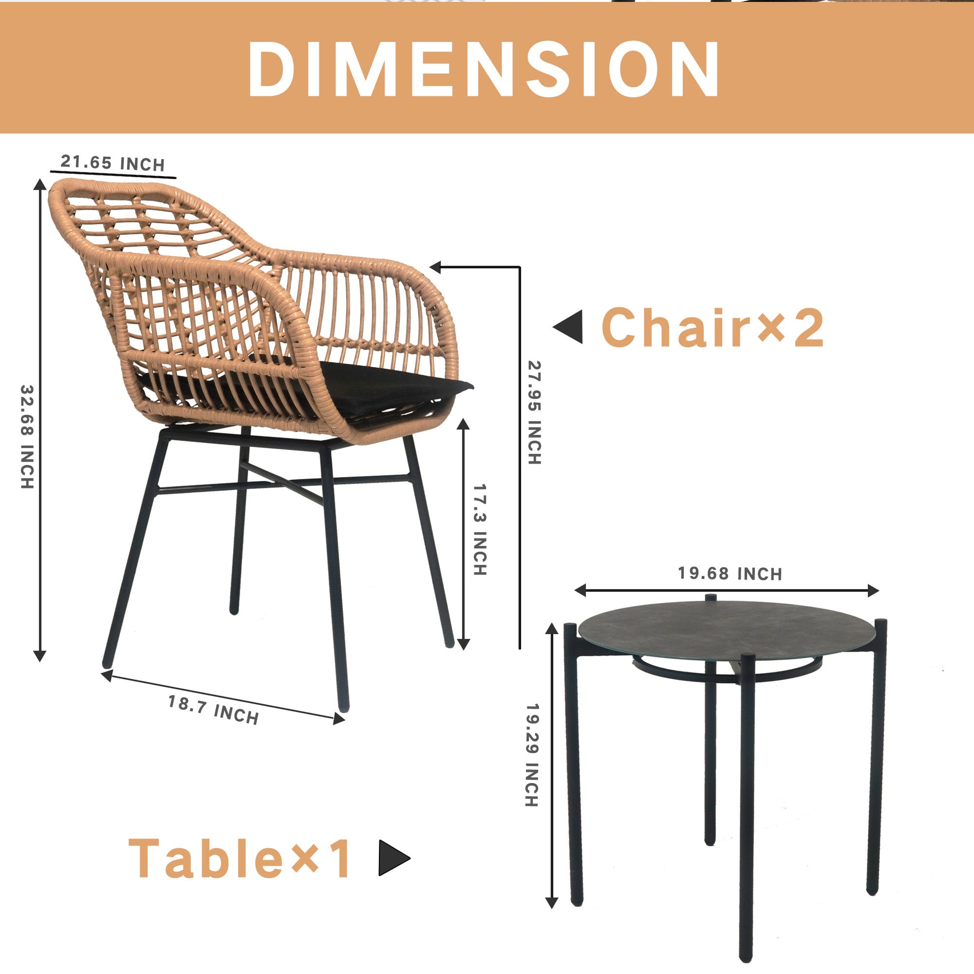 3 Pieces Of Luxury Outdoor Wicker Furniture Patio Bistro Style Table And Chair Combination,Weather Resistant Pe Wicker Weave, Stainless Steel Fame, Suitable For Garden, Terrace,Backyard Casua Yes Black Natural Seats 2 Garden & Outdoor 2 Person Seating