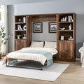 Full Size Half Self Close And Open Murphy Bed With 2 Side Cabinet Storage Shelf, Cabinet Space Saving Bed Perfect For Guest Room, Bed Room, Guest Room, Home Office, Brown Box Spring Not Required Full Brown Wood Brown Pine Murphy Solid Wood Mdf