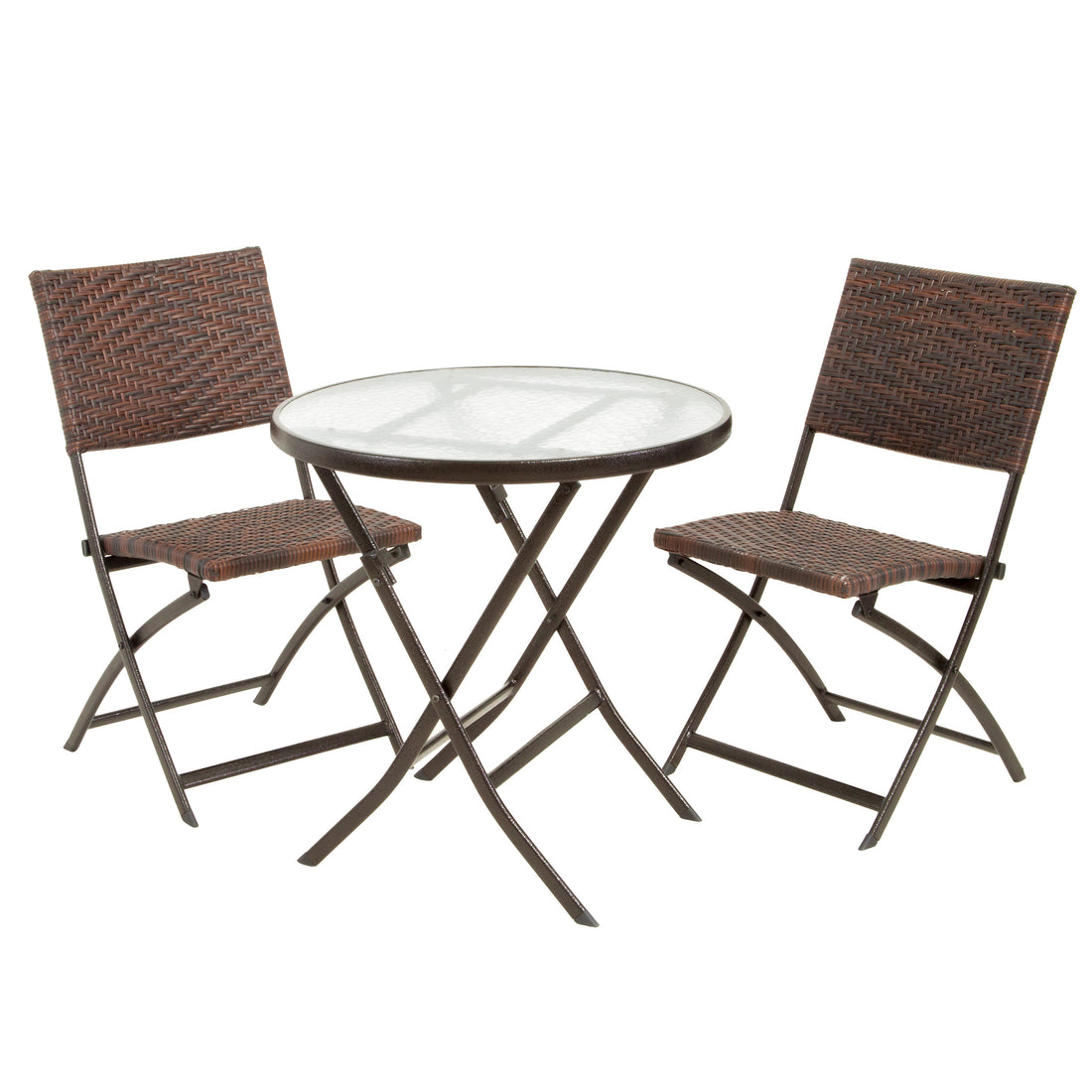 El Paso 3Pc Folding Table Chair Set Brown Multi Pe Rattan Iron