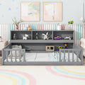 Twin Floor Bed With Bedside Bookcase,Shelves,Guardrails,Grey Twin Grey Bedroom American Design Pine