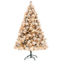 Homcom 6.5 Ft Pre Lit Artificial Christmas Tree With 350 Clear Lights And 1107 Tips, Snow Flocked Christmas Tree With Metal Stand, Hinged Xmas Tree For Home Office Holiday, Green Green Plastic