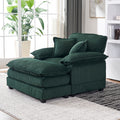 56.3 Inch Corduroy Single Sofa With 2 Toss Pillows And A Ottoman ,Comfy Sofa Deep Seat Couch For Living Room Green Foam 1 Seat