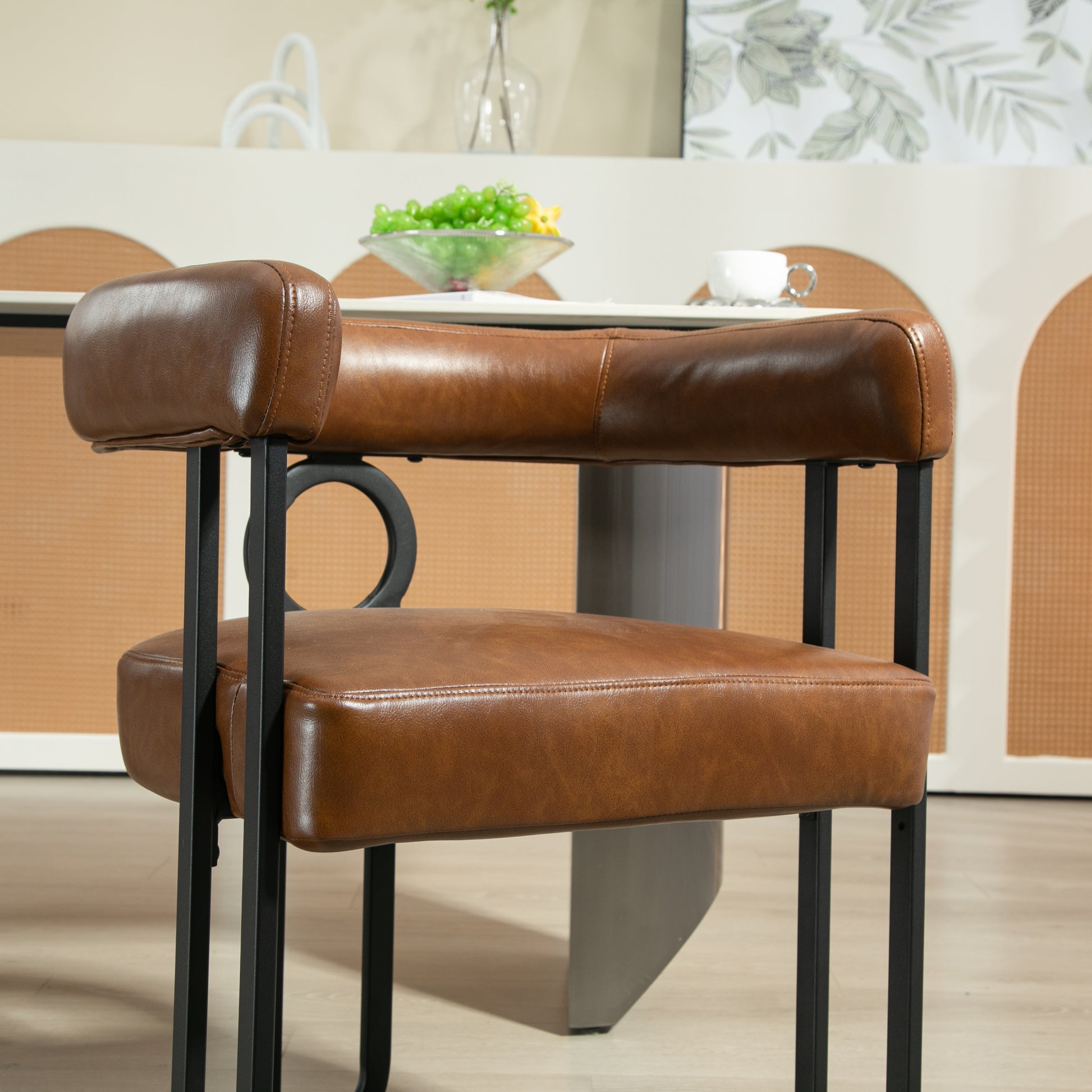 Coolmore Contemporary Designed Pu Fabric Upholstered Accent Dining Chair Barrel Side Chairs Kitchen Armchair For Living Room Set Of 2 Light Brown Pu Light Brown Foam Pu Leather