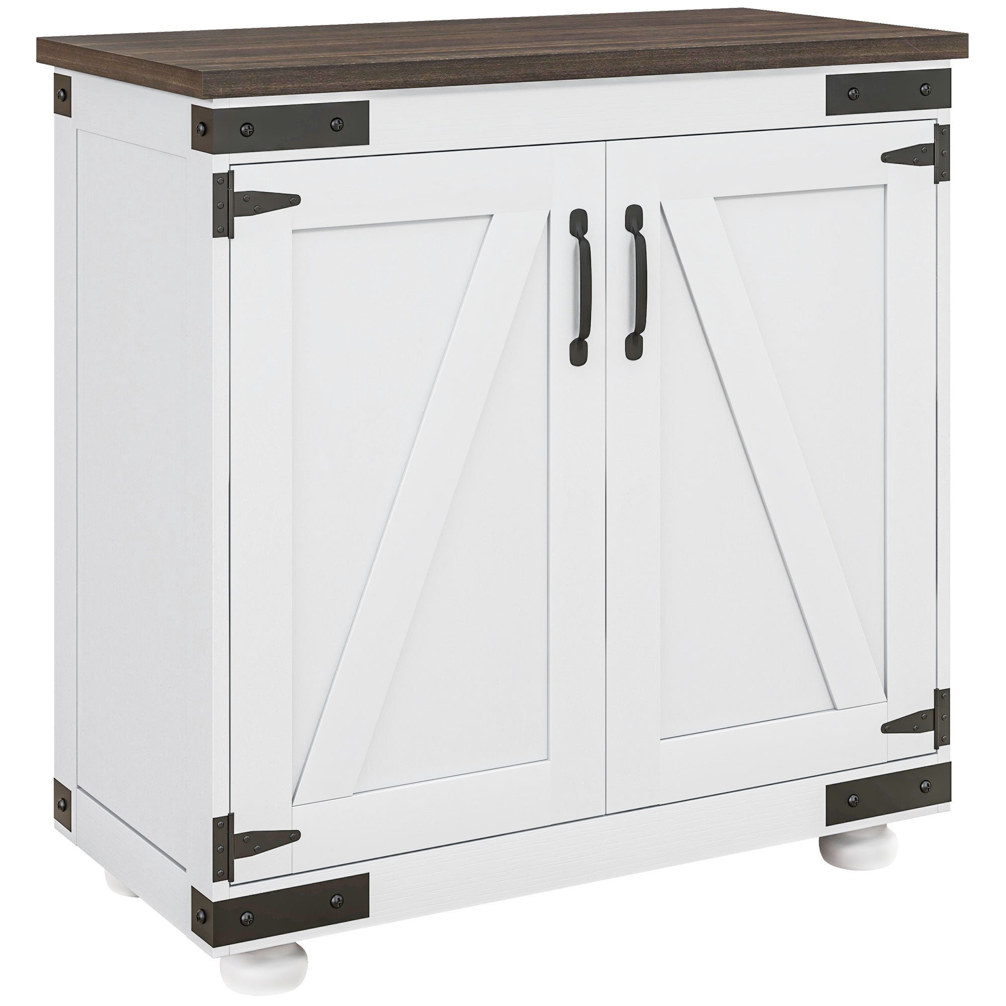 Homcom Modern Farmhouse Sideboard, Buffet Cabinet With Barn Style Door And Adjustable Shelf, Kitchen Storage Cabinet With Wood Legs, Distressed White And Brown White Particle Board