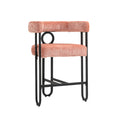 Coolmore Bar Stools Set Of 2, Modern Bar Stool With Back, Black Metal Frames, Upholstered Bar Stools For Kitchen Island, Pub, Club Pink Chenille Pink Foam Chenille