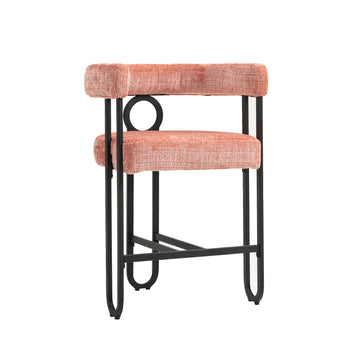 Coolmore Bar Stools Set Of 2, Modern Bar Stool With Back, Black Metal Frames, Upholstered Bar Stools For Kitchen Island, Pub, Club Pink Chenille Pink Foam Chenille