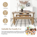 3 Piece Retro Dining Set, Rectangular Trestle Table And 2 Wooden Benches For 4 People For Dining Room And Kitchen Natural Wood Natural Wood Solid Wood Mdf