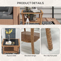 Outsunny Rattan Side Table, Outdoor End Table With Storage Shelf, Aluminum Frame Square, Coffee Table With Tempered Glass Top, Sand Black Brown Aluminum