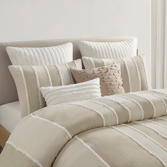 3 Piece Striped Cotton Duvet Cover Set Queen Multicolor Cotton