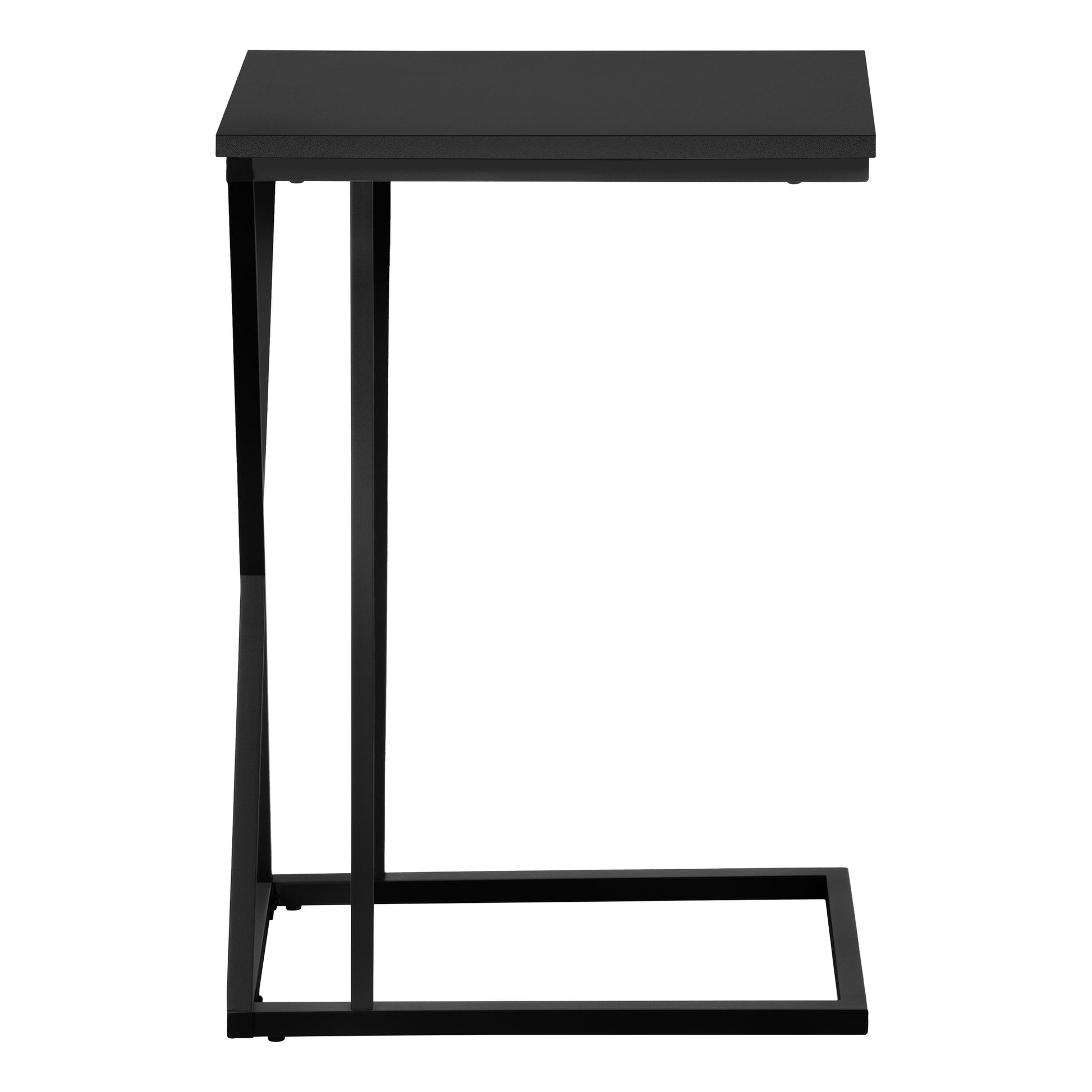 Accent Table, C Shaped, End, Side, Snack, Living Room, Bedroom, Black Laminate, Black Metal, Contemporary, Modern Black Mdf