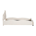 Twin Size Velvet Platform Bed With Bear Shaped Headboard, With Bed End Storage Pocket, Beige Twin Beige Plywood