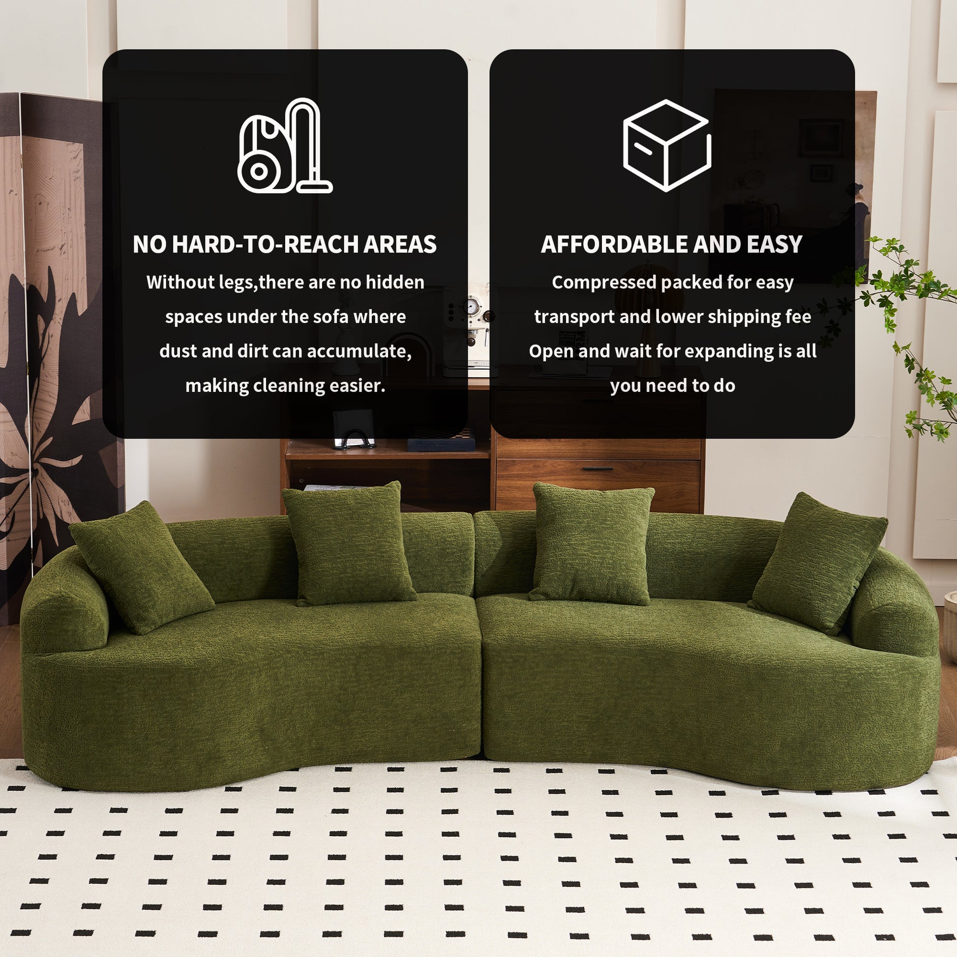 4 Seater Green Sofa With Chenille Fabric, 30D ,60 Hardness Full Sponge,4 Pillow For Living Room, Home Furniture Sleeper Sectional Sofa For Apartment Green Chenille Primary Living Space Medium Firm