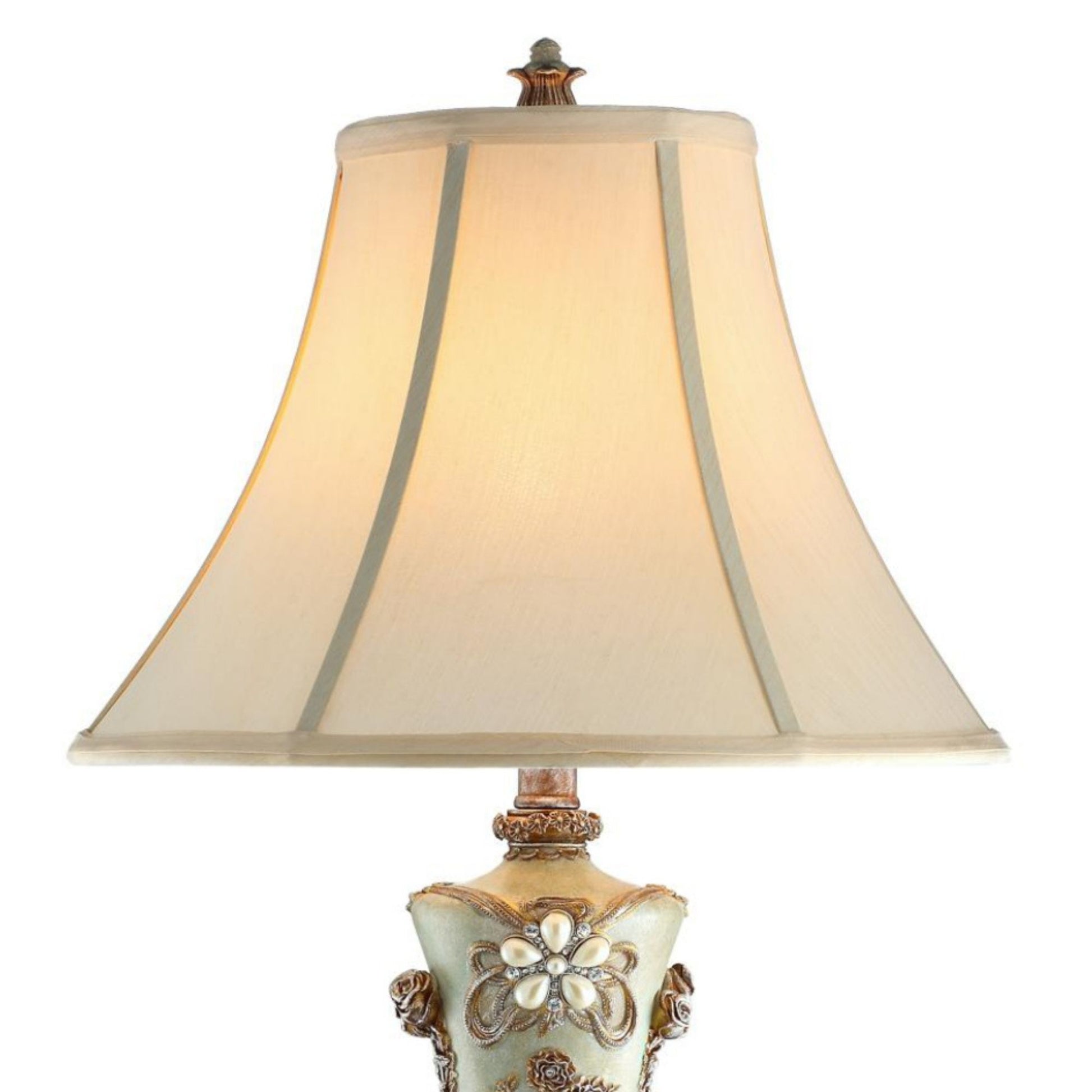 28.5" Tall Polyresin Table Lamp W Silver Finish And Bronze Vintage Rose Accents Silver Metal