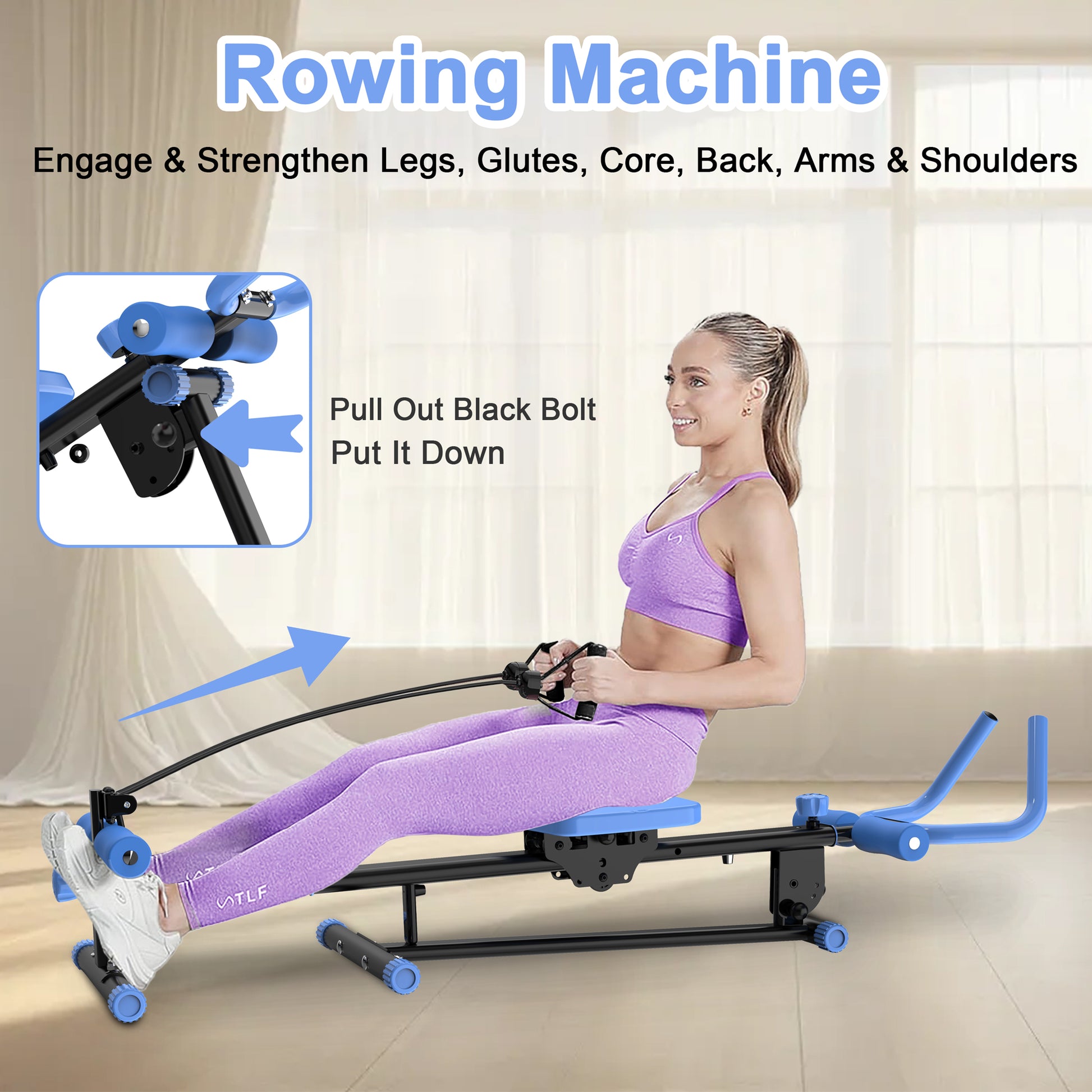 4 In 1 Ab Workout Exercise Equipment Rowing Machine Leg Press Machine Ab Glider Machine Roman Chair Fitness Equipment For Ab Workout Core Strength Training Black Blue Abs Rubber Steel Q235