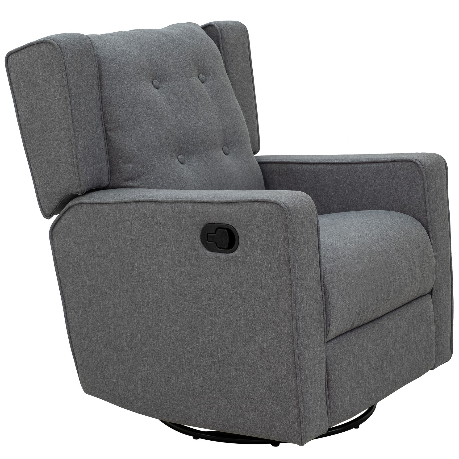 Homcom Wingback Swivel Recliner Chair Glider Rocking Chair For Nursery With Button Tufted, Padded Single Home Theater Seater For Living Room Bedroom, Grey Grey Linen