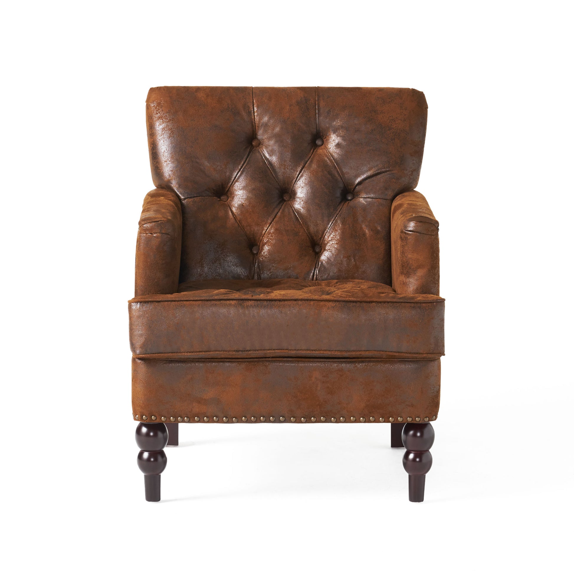 Harrison Tufted Club Chair Brown Microfiber