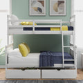 Twin Over Full Bunk Bed With Ladder, Two Storage Drawers, Safety Guardrail, White Twin Box Spring Not Required White Bedroom Bunk Pine