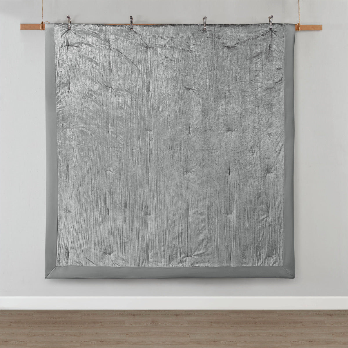 5 Piece Crinkle Velvet Comforter Set Silver Full Queen Full Silver Polyester