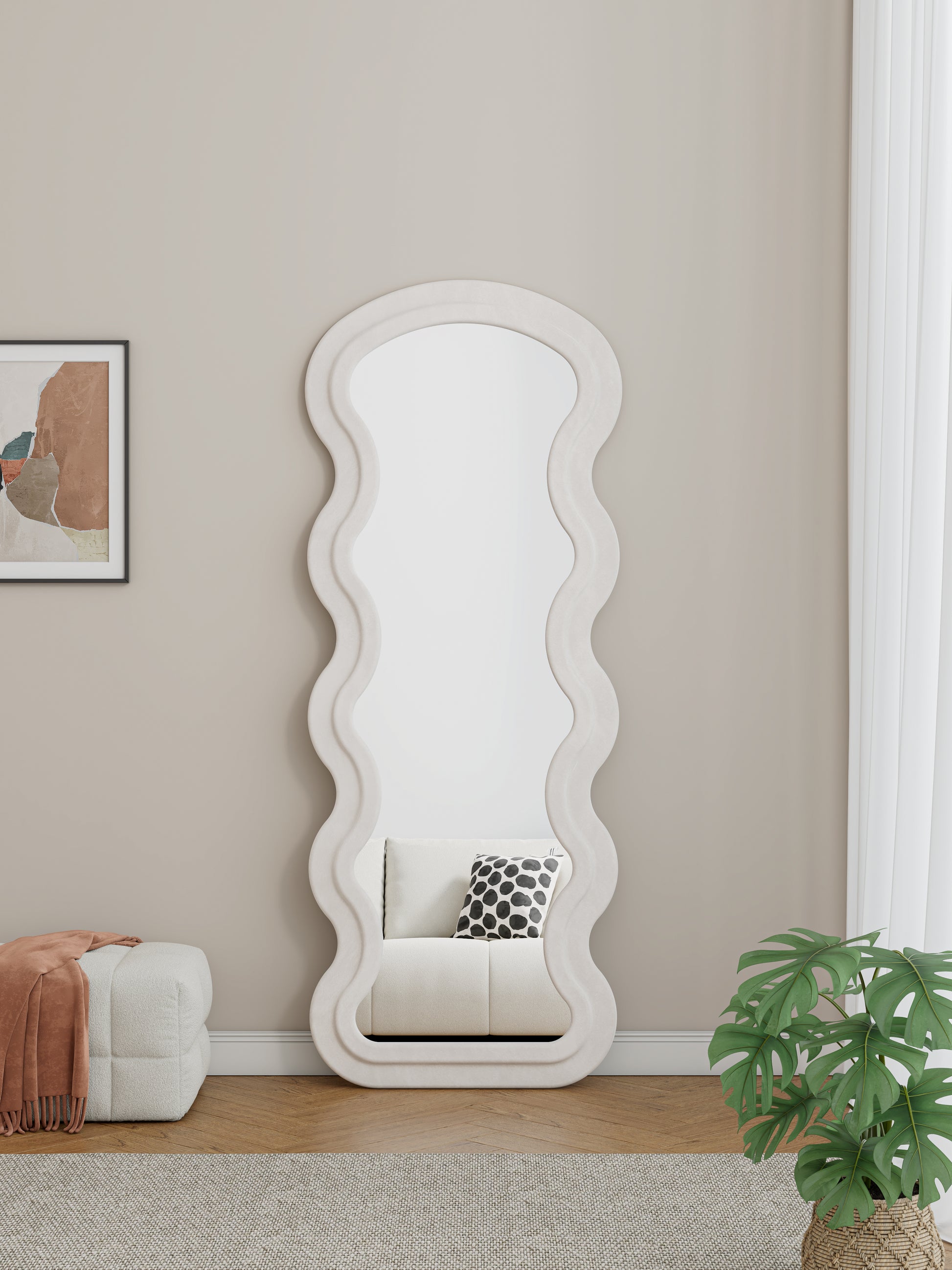 Cream White Mirror Cream White Metal Synthetic Wood Mirror