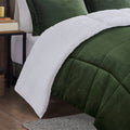 Plush To Sherpa Down Alternative Comforter Set Queen Green Ivory Polyester