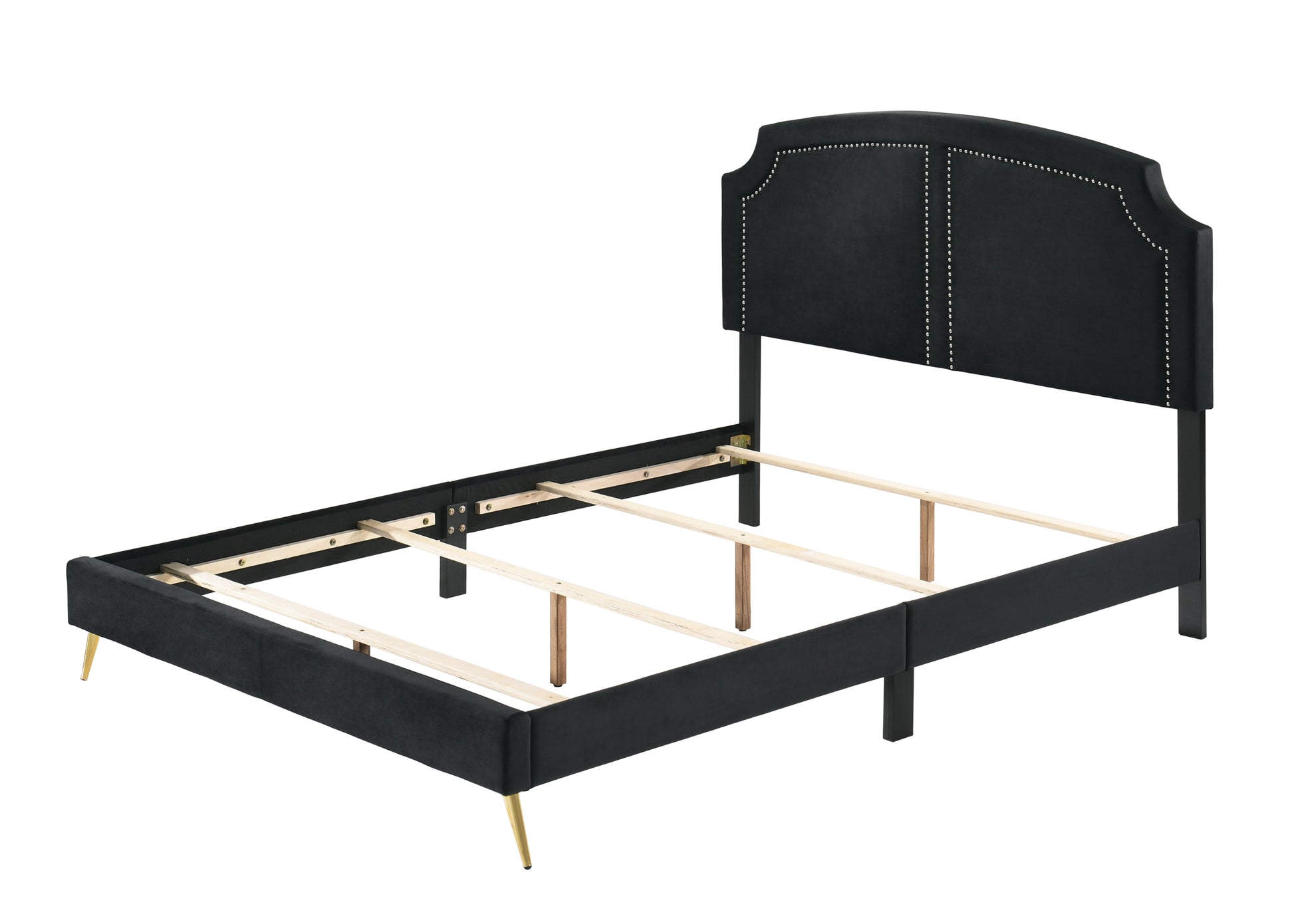 Black Eastern King Platform Bed With Metal Leg Box Spring Required King Black Wood Bedroom Contemporary Panel Velvet Wood Fabric