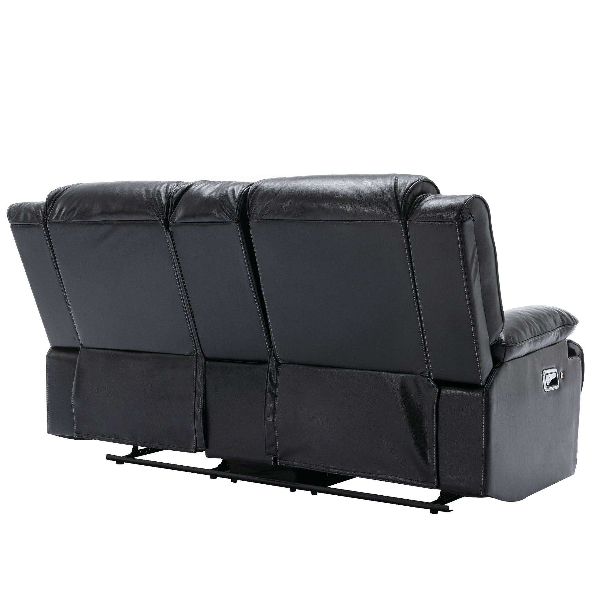 2 Seater Home Theater Recliner Manual Recliner Chair With A Led Light Strip Two Cup Holders And A Storage Box For Living Room,Bedroom, Black Black Foam Pu