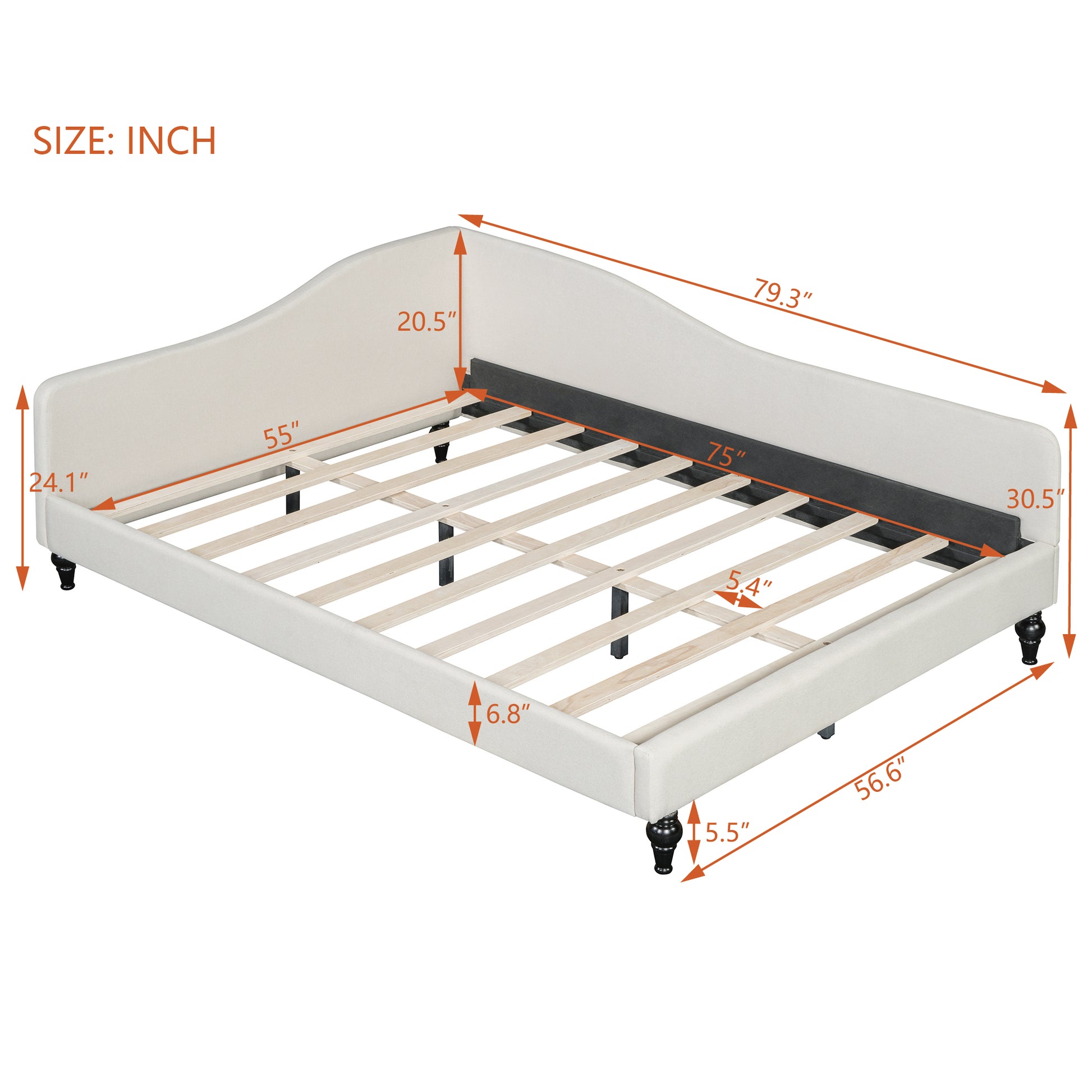 Full Size L Shaped Linen Daybed, With Solid Wood Legs, Beige Old Sku: Sf000146Aaa Full Beige Linen Mdf
