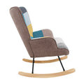 Rocking Chair With Ottoman, Mid Century Fabric Rocker Chair With Wood Legs And Patchwork Linen For Livingroom Bedroom Colorful Textile