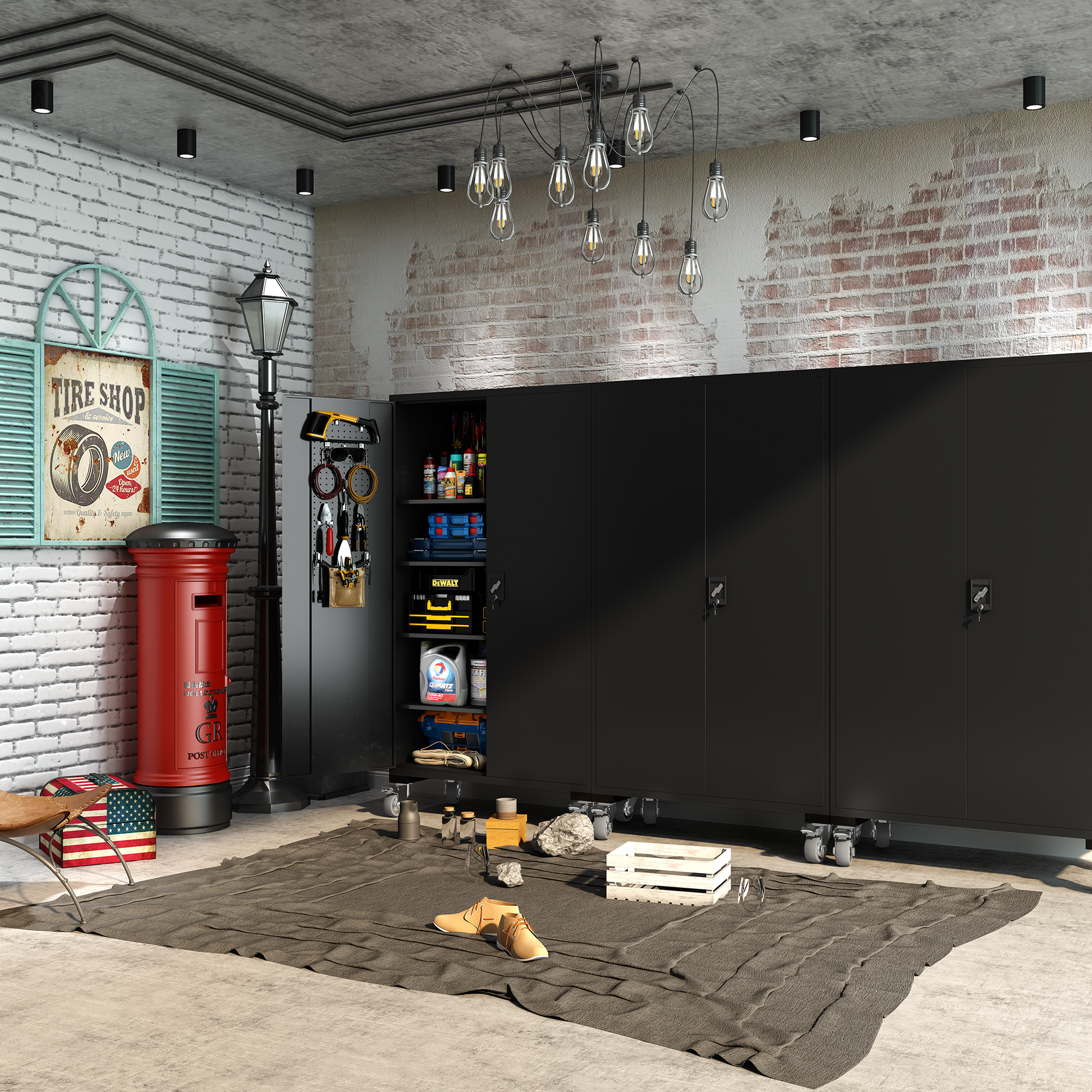 Upgraded Wide 39.37 Inch & Depth 19.69 Inch Metal Storage Cabinet 72 Inch Black Lockable Garage Cabinet With Wheels Heavy Duty Steel Cabinet With Doors & 4 Adjustable Shelves For Home, Office Black