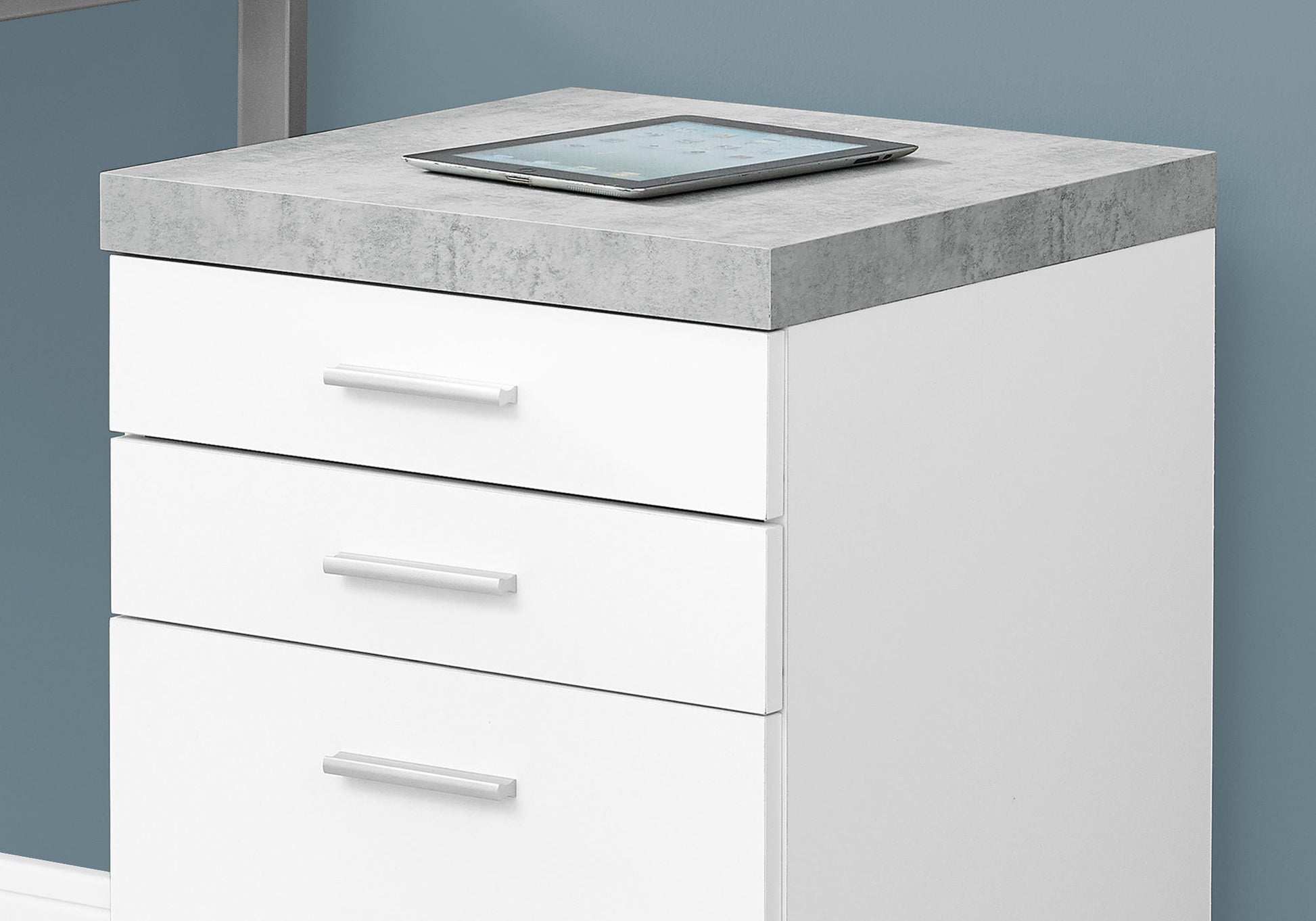 File Cabinet, Rolling Mobile, Storage Drawers, Printer Stand, Office, Work, White And Grey Cement Laminate, Contemporary, Modern White Particle Board