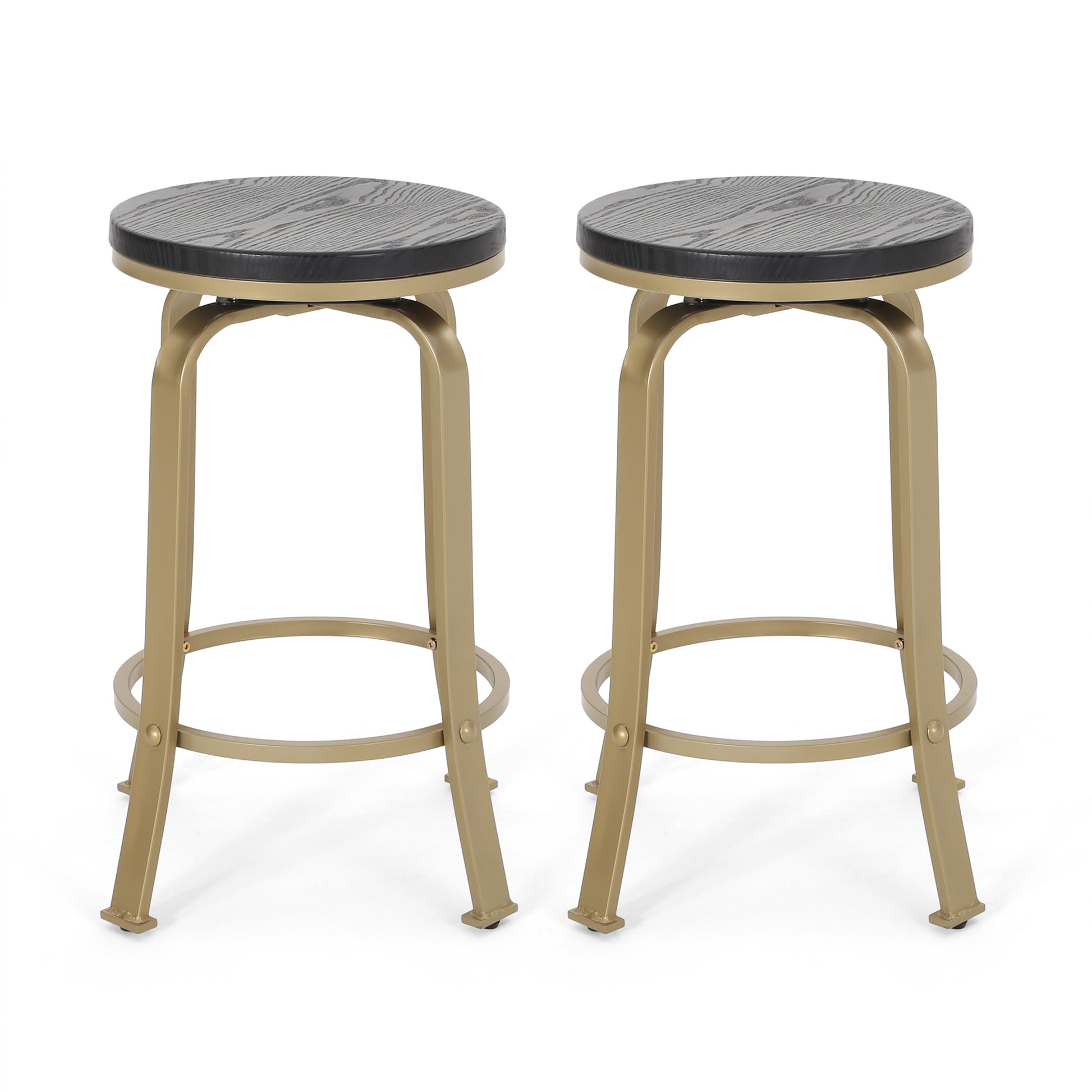 Counter Stool2Pcs Set Black Gold Metal