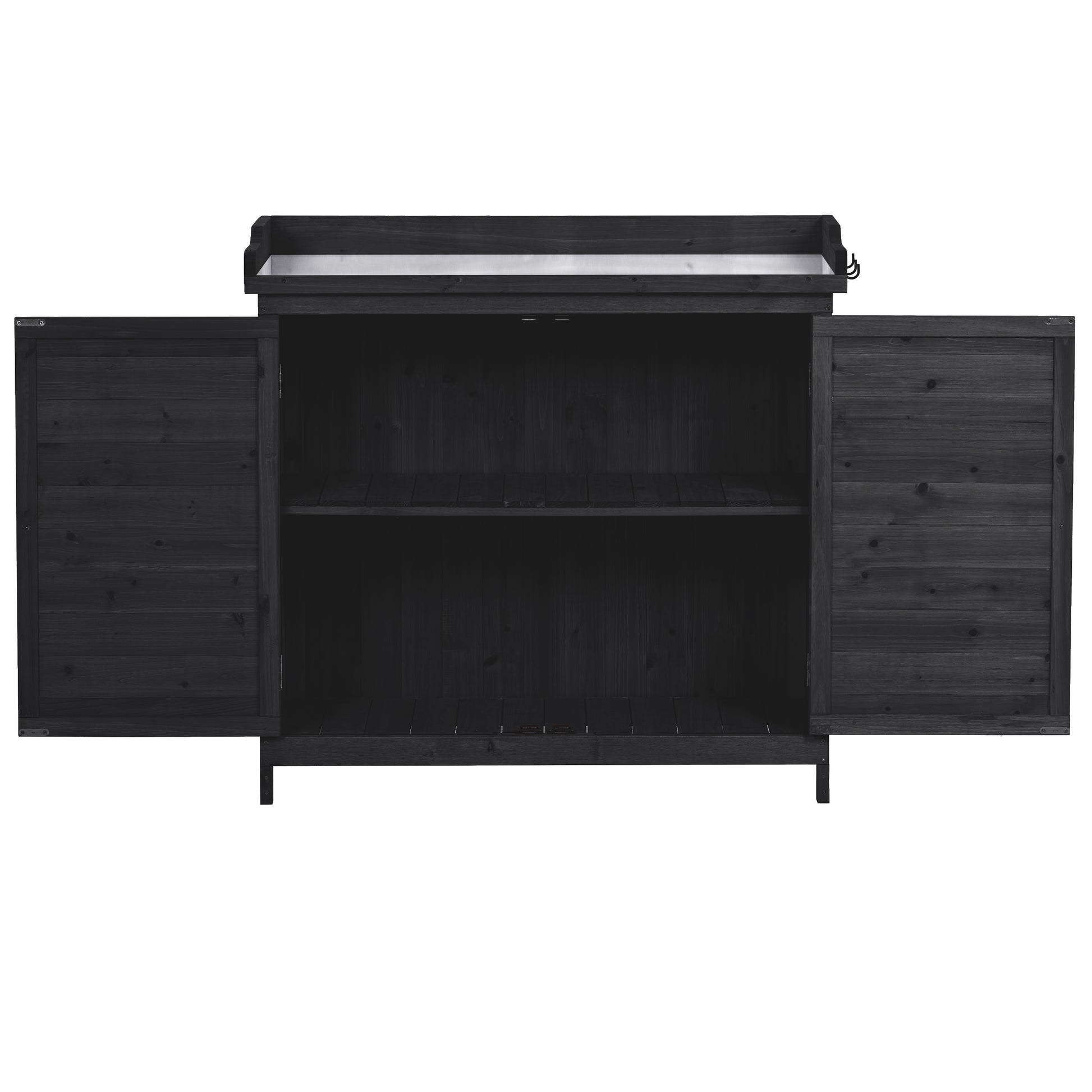 Outdoor 39" Potting Bench Table, Rustic Garden Wood Workstation Storage Cabinet Garden Shed With 2 Tier Shelves And Side Hook, Black Black Garden & Outdoor Casual Wood Solid Wood