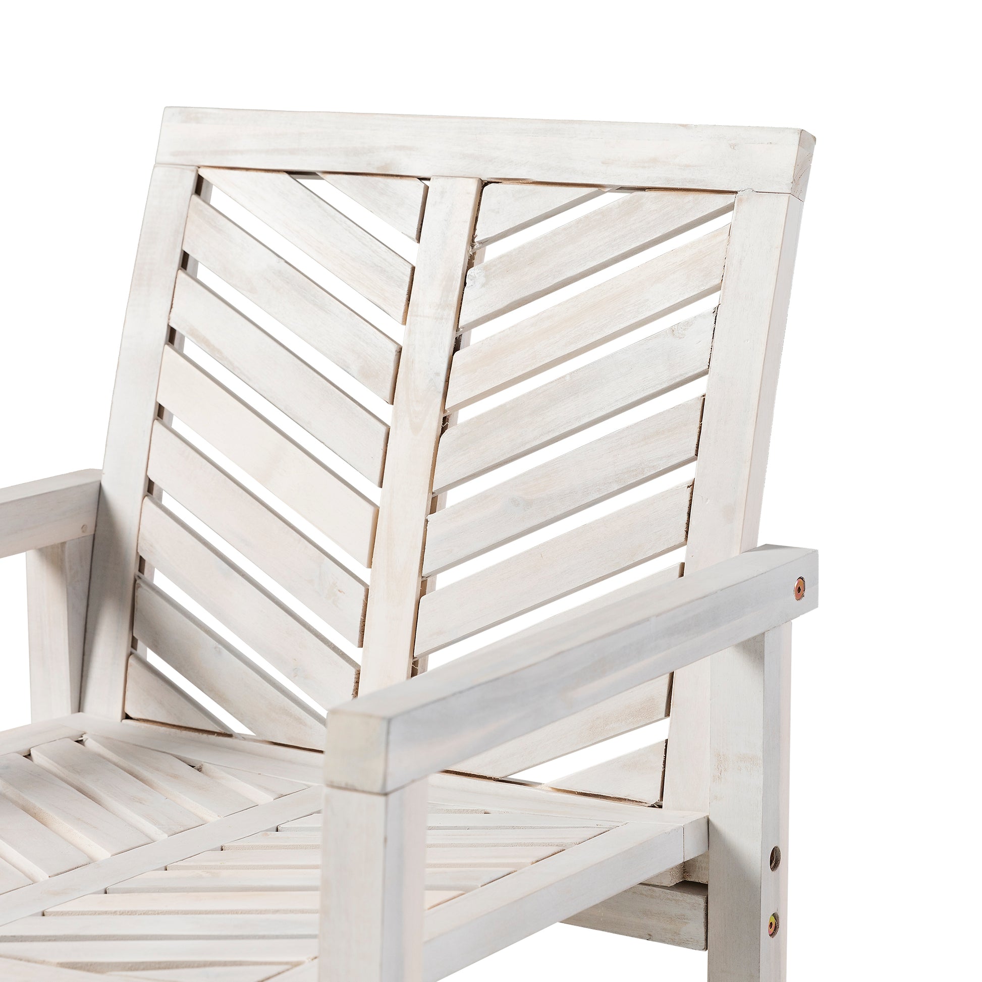 Modern Chevron Patio Chairs, Set Of 2 White Wash White Washed Acacia Wood