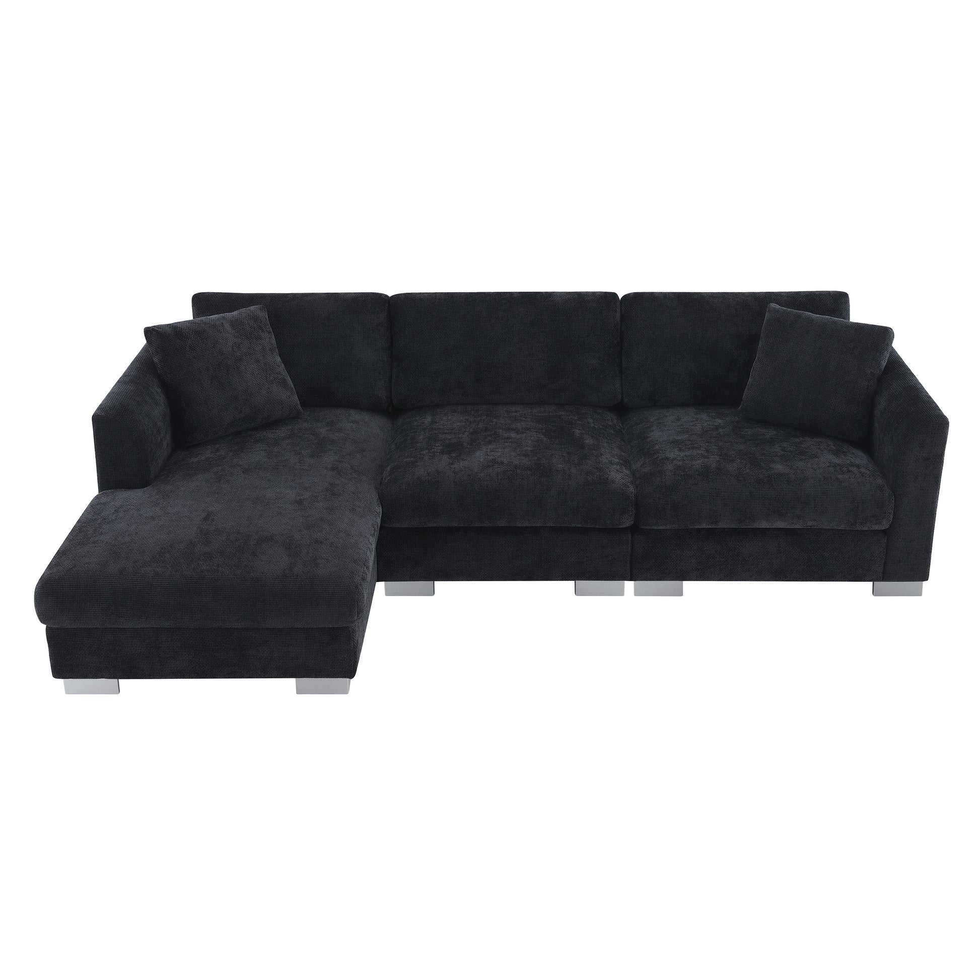 96*56" Modern Cloud Sectional Sofa,L Shaped Luxury Couch Set With 2 Free Pillows,4 Seat Chenille Indoor Furniture With Oversized Chaise For Living Room,Apartment,Office,3 Colors Black Chenille 4