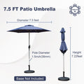 7.5Ft Patio Umbrella, Outdoor Table Umbrella With Push Button Tilt And Crank, Uv Protection Waterproof Market Sun Umbrella With 6 Sturdy Ribs For Garden, Deck, Backyard, Pool Navy Blue Navy Blue Round Uv Resistant Umbrellas Aluminium