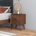 Alexandra Brown Night Stand With 2 Drawers Walnut Brown Brown 2 Drawers Bedroom Bedside Cabinet Walnut Solid Wood Walnut Finish Solid Wood