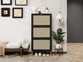 Rattan 3 Door Shoe Rack, Freestanding Modern Shoe Storage Cabinet, For Entryway Black Particle Board