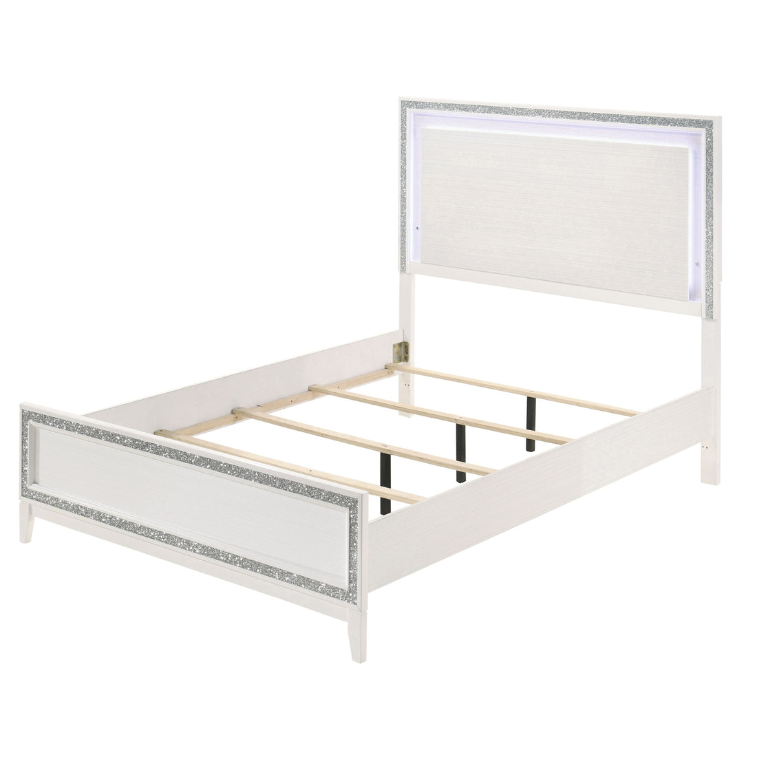 White Queen Bed With Led Lighting Headboard Box Spring Required Queen White Wood White Bedroom Modern Wood