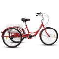 Adult Tricycles, 1 Speed Adult Trikes 24 Inch 3 Wheel Bikes, Three Wheeled Bicycles Cruise Trike With Shopping Basket For Seniors, Women, Men Red Carbon Steel