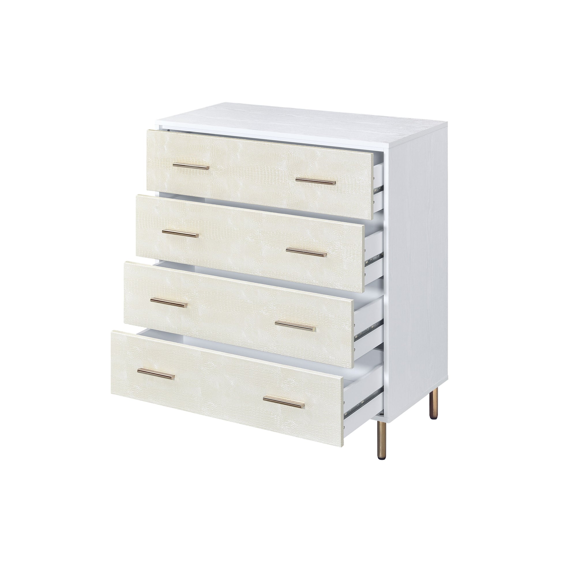 White And Champagne 4 Drawer Chest White Gold Bedroom Wood Metal