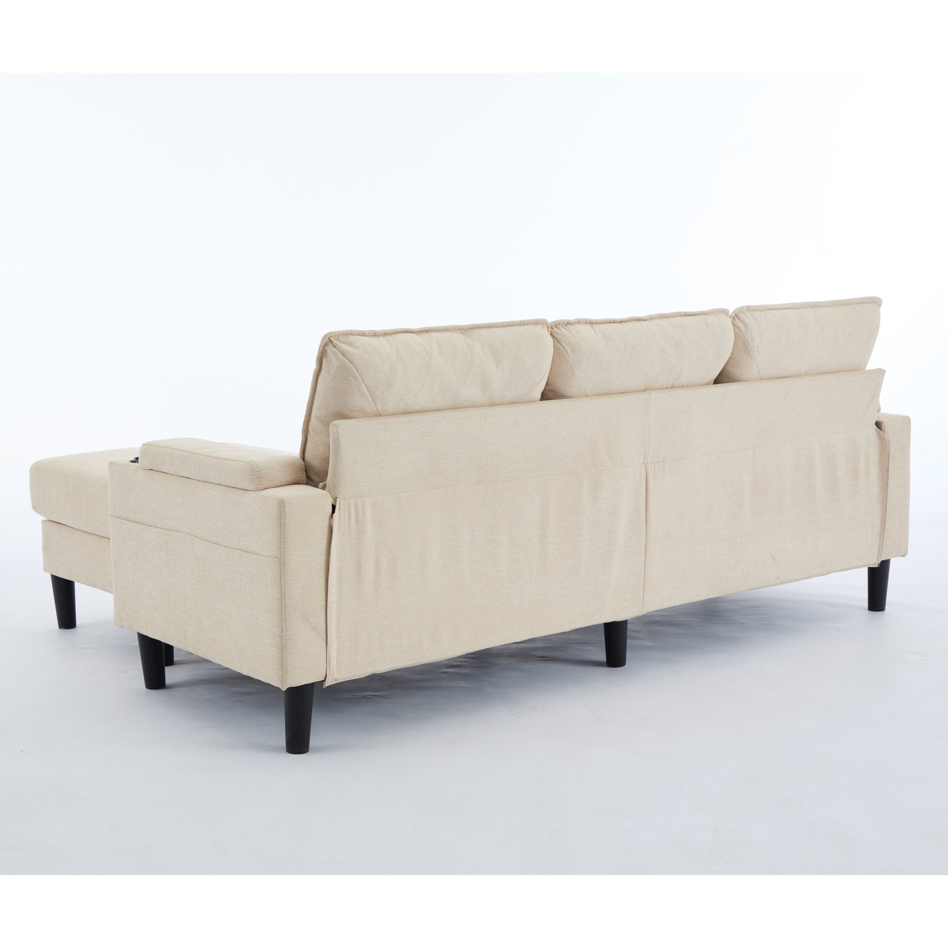 Beige Color Knock Down 3 Seat Combo Sofa With Storage Ottoman For Living Room Apartment Bedroom And Compact Room, Upholstered Sectional Couch, L Shaped Bench With A Footrest, A Individual Sto White Wood Primary Living Space Heavy Duty Pine 3 Seat Beige